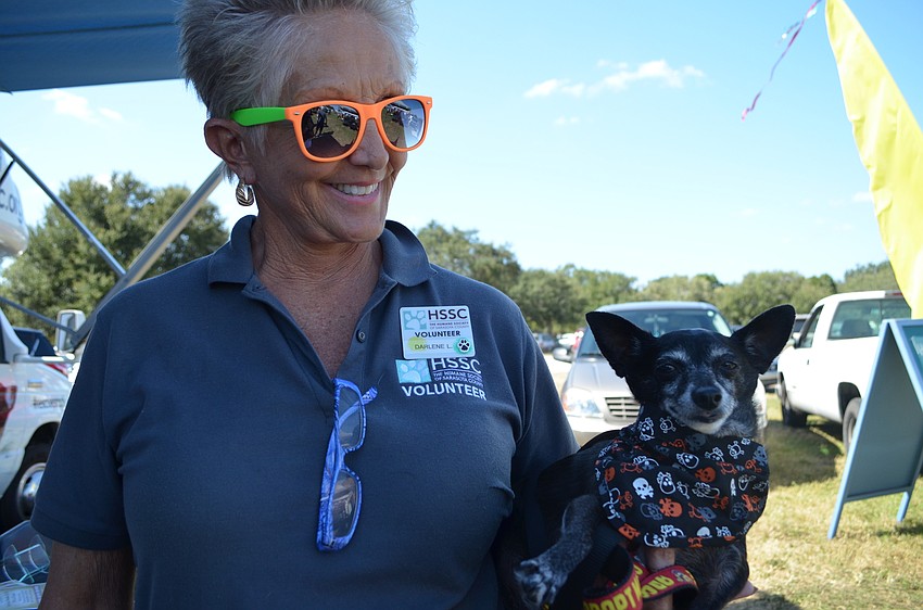 Humane Society volunteer Darlene LaForge with Squiggy.