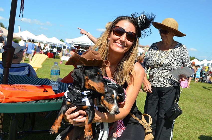 Tabitha DeCarlo with her pirate and cowboy Oscar and Trina.