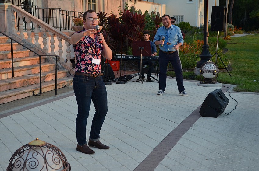Cast members Elliott Mattox and Todd Buonopane perform “Guys and Dolls.”