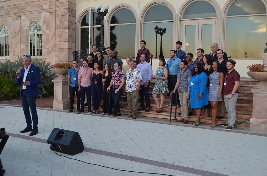 Producing Artistic Director Michael Donald Edwards encourages attendees to see “Guys and Dolls” after hearing the whole cast perform.