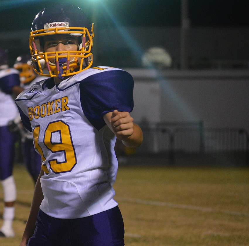 Booker junior WR Adrian Guzman makes sure he's not offside against Southeast on Oct. 28. The Tornadoes lost 28-21 to the Seminoles.