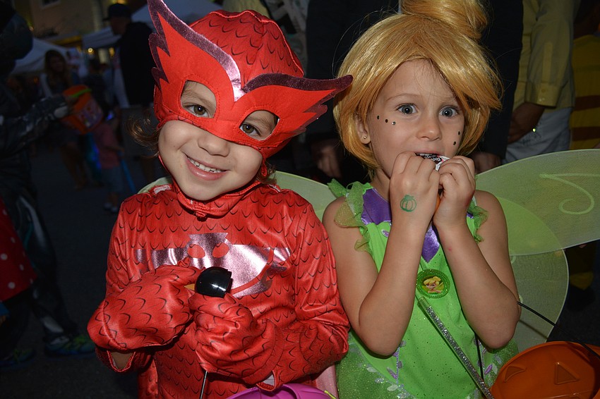 Caitlyn Windisch and Sofia Schultz, both 4, know each other from daycare and couldn't wait to trick or treat together.