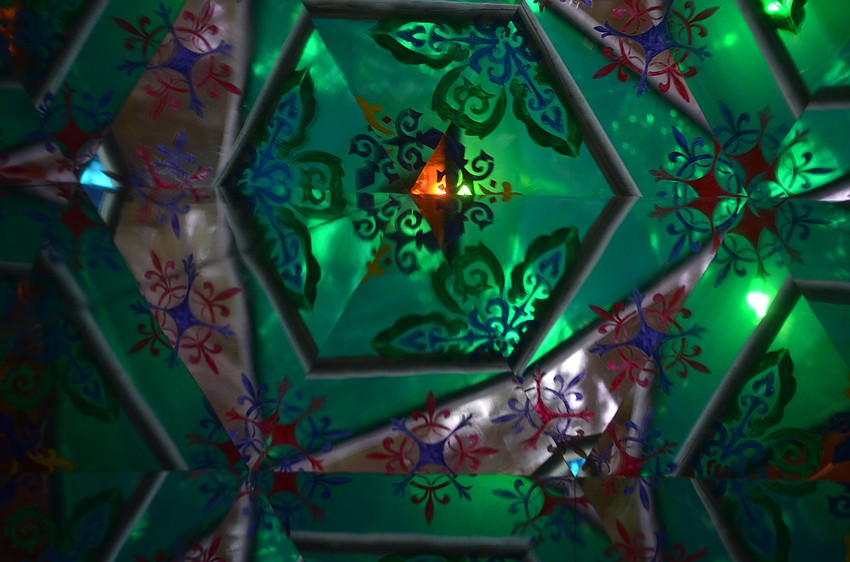 Josh Kuse constructed largely out of found parts including a stage light, which Kuse used for the frame, and a surveyors' tripod for the base.