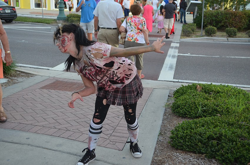 Zombies from Sarasota High School’s drama department wandered around St. Armands Circle during Fright Night on Oct. 31.