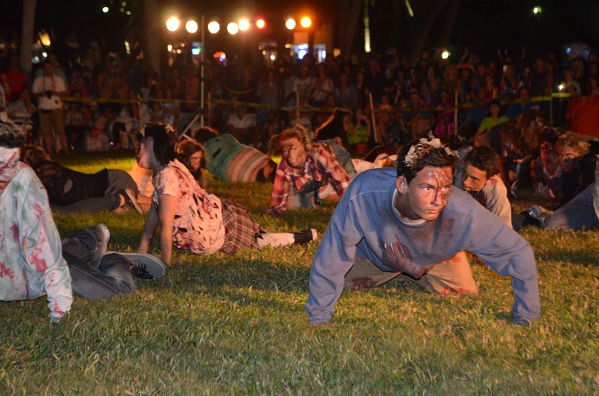 Sarasota High School drama department students dressed as zombies for the 8th annual Fright Night on St. Armands Circle.
