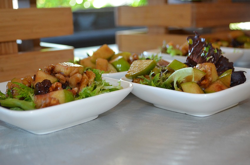 The ladies munched on market salads as the first course of lunch. Caesar and tomato, cucumber and onion salads were also available.