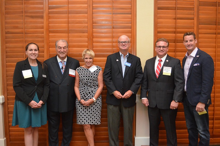 Candidate Gina Messenger, club President Joe McElmeel, candidates Sally Dionne, Steve Jonsson, Mike Moran and Greg Steube. For candidates official titles see article.