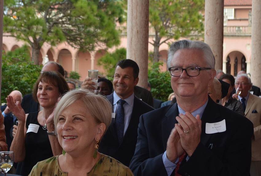 Attendees clap for donors Keith and Linda Monda.