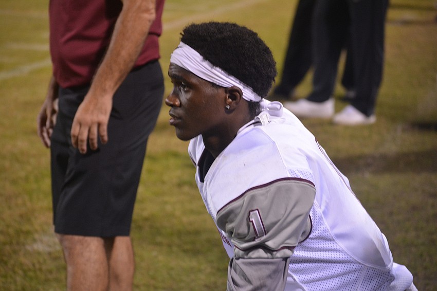 Riverview freshman Jacobee Austin kneels during the Rams' game against Sarasota on Nov. 4.