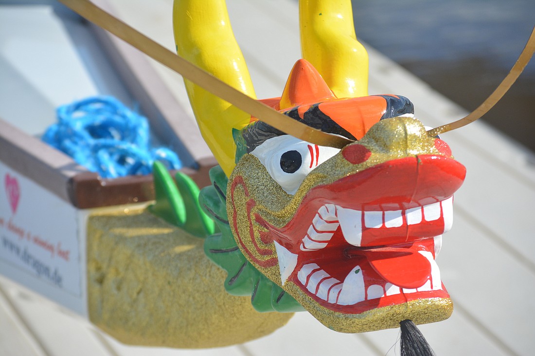 The intimidating face of a Dragon Boat stares down opponents on Nov. 5 at the NBP Rowing Festival at Nathan Benderson Park.