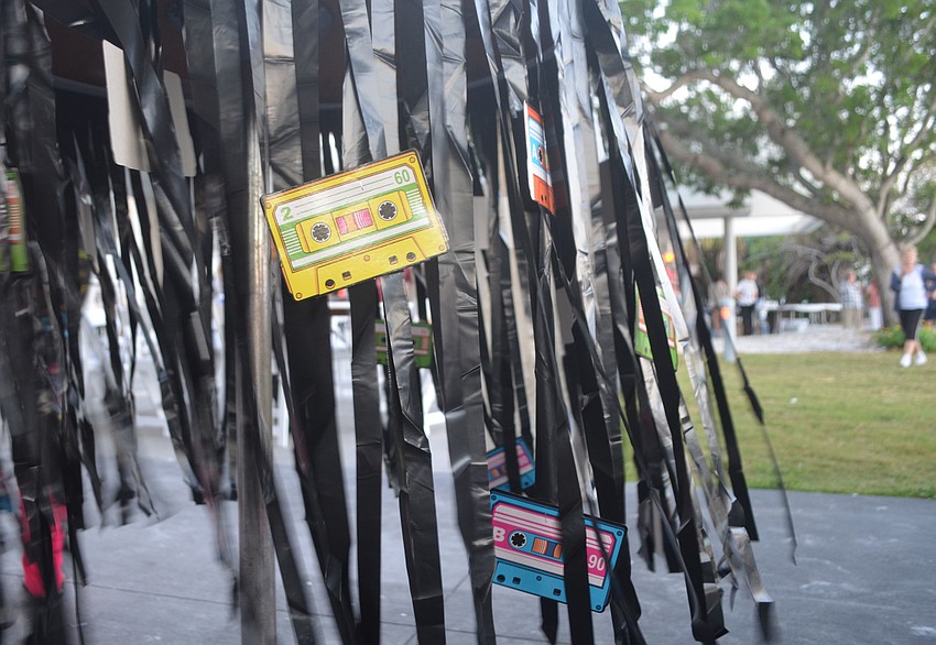 Cassette tapes were attached to table skirts.