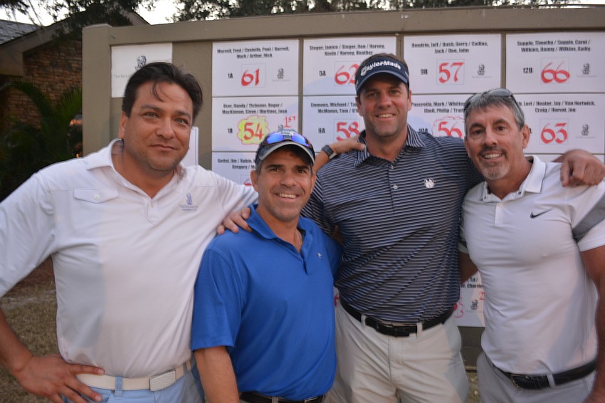 Jose Martinez of Lakewood Ranch, Randall Oser of Sarasota, Steve MacKinnon of Lakewood Ranch and Roger Tichenor of Sarasota won the tourney with a 54.