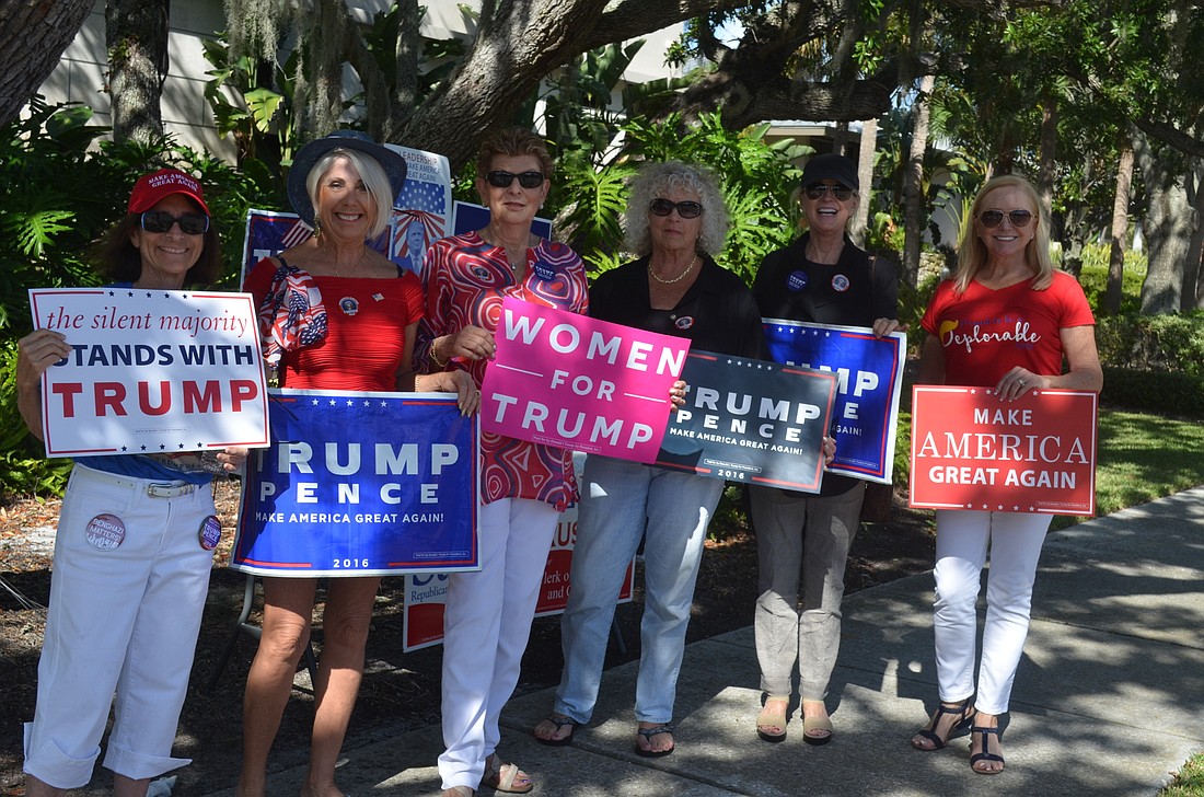 Donald Trump supporters ob Longboat Key, from left: Mona Schonbrunn, Jane Hunter, Toby Gilfix, Loretta Codella, Renee Balogh and Phyllis Black. Terry O'Connor