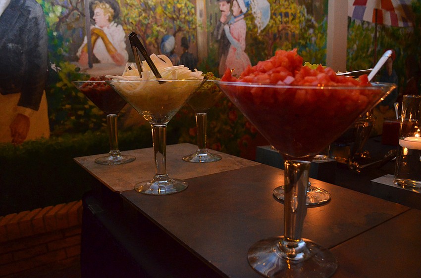 Food was served in martini-shaped containers.