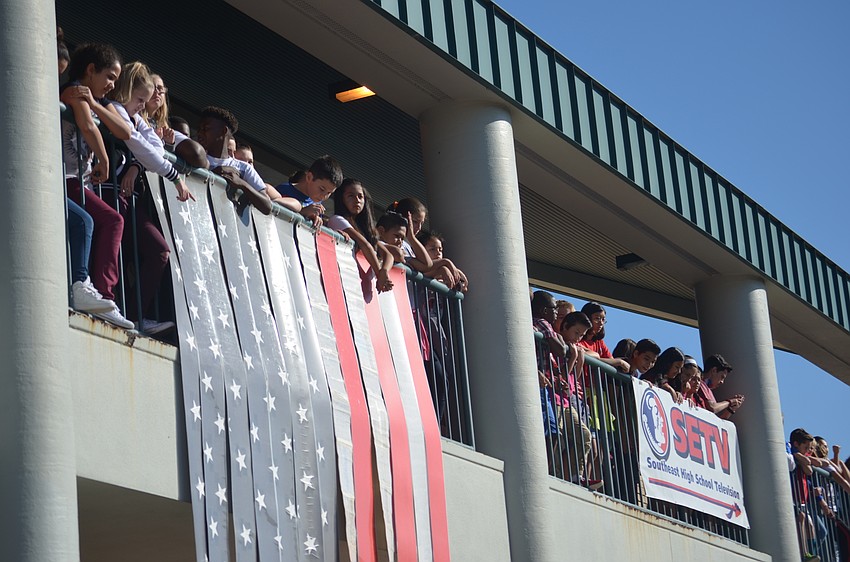Braden River Middle School students surrounded the center quad of the campus to pay their respects to veterans.