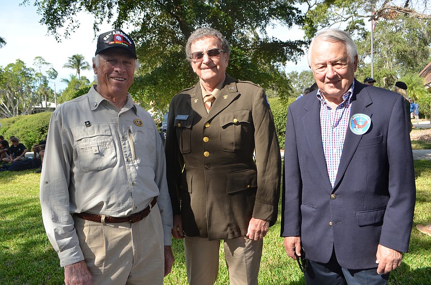 U.S. Army veterans Tom Finnegan and Mel Norman with U.S. Navy veteran Clancy Schueppert