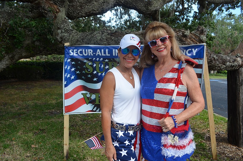 Sandra Ceshker and Joanne Forch were decked out in red, white and blue for the Rotary Club of Longboat Key’s  third annual Veterans Day Parade on Nov. 11.