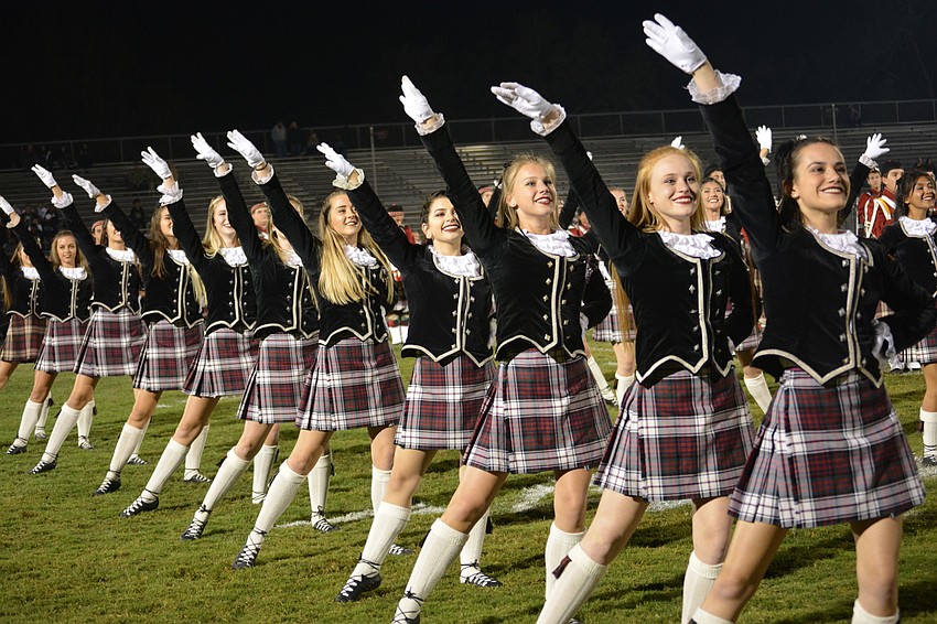 The Riverview Kiltie Marching Band performs at halftime of the Rams' 56-25 home win over Olympia.