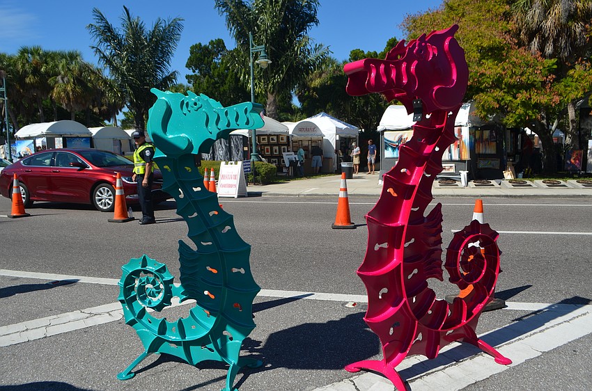 Kinetic sculptures that move in the wind made by Fredrick Prescott attracted a lot of attention during the St. Armands Art Festival.