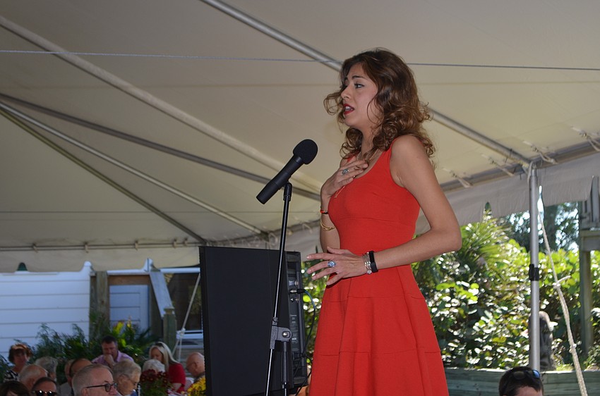 Hermitage Fellow Carla Dirlikov Canales performs for the crowd.