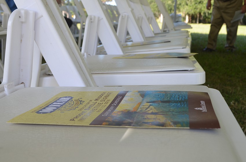 Pamphlets explaining a brief history of the estate were placed on the chairs during the Phillippi Estate's 100th birthday celebration.