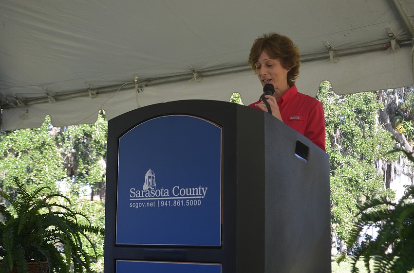 Sarasota County Parks and Recreation Director Carolyn Brown addresses attendees of Phillippi Estate's centennial celebration.