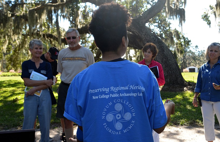 Haiwen Yu explains the history of the Sarasota's indigenous people to attendees of Phillippi Estate's 100th anniversary. Haiwen, along with five other New College students attended the event to offer historical explanations to attendees.