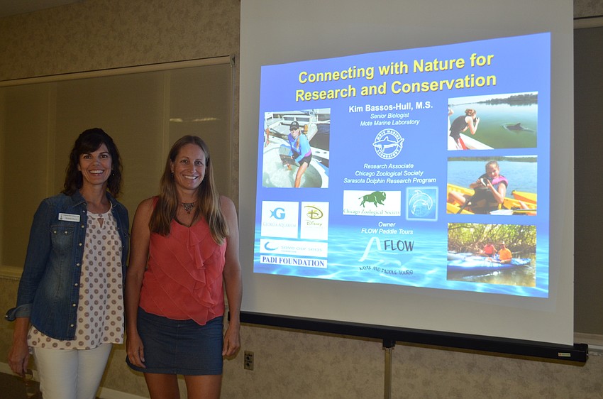 Michelle Hoover and speaker Kim Bassos-Hull, a senior biologist at Mote Marine Laboratory