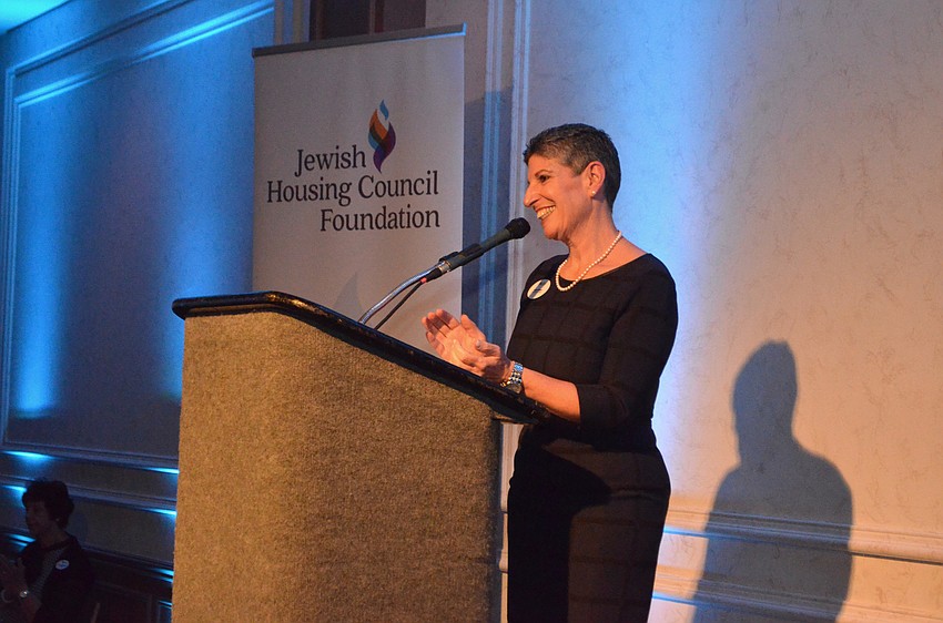 JHCF CEO Heidi Brown welcomes the crowd.