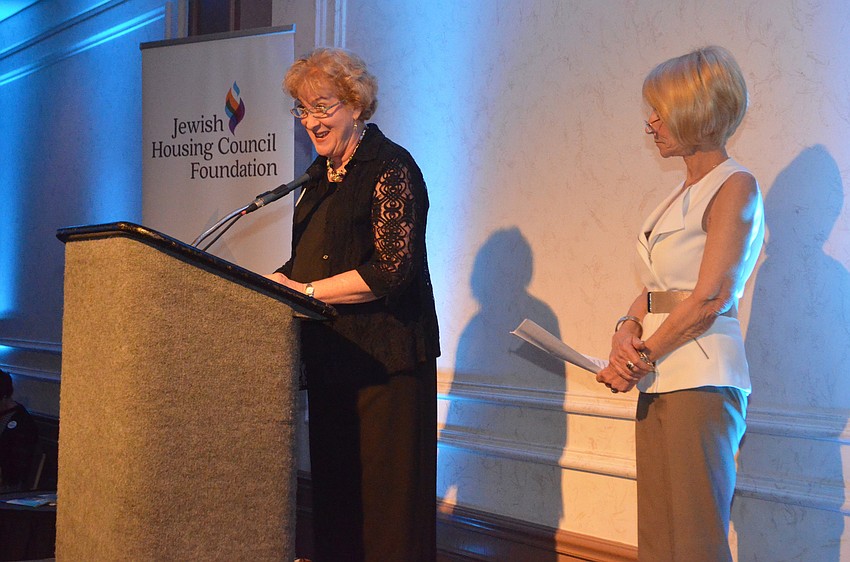 Chairwomen Anne Garlington and Debbie Haspel address the crowd.