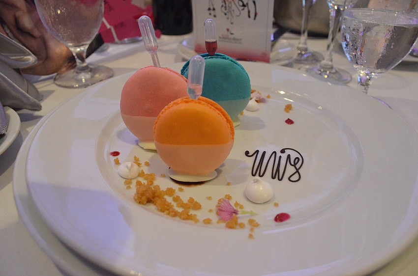 Guests enjoyed three different flavored macarons for dessert: Blueberry Cabernet, Strawberry Rose and Orange Pinot Grigio.