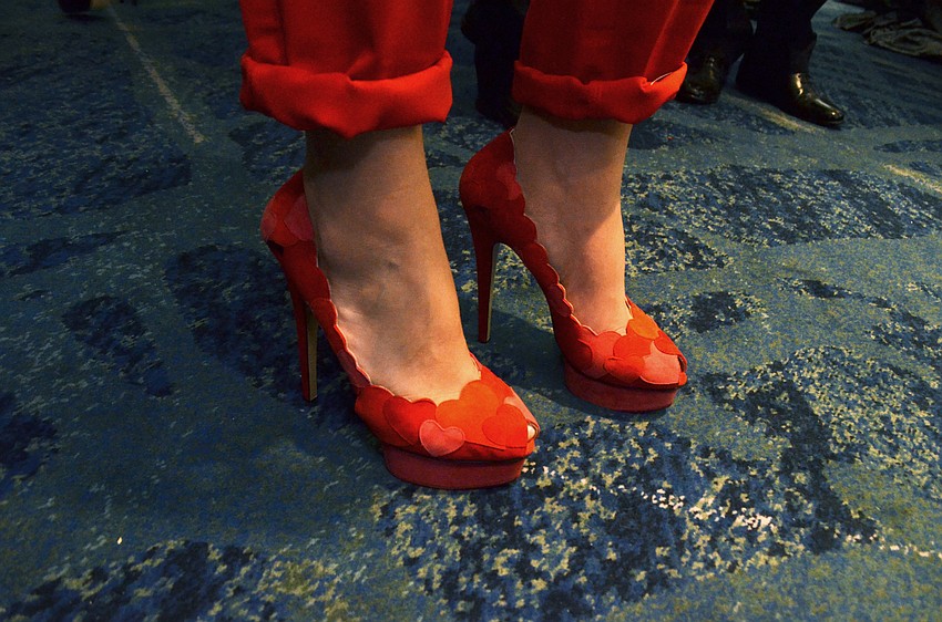 Taylor Karp models her Charlotte Olympia pumps.