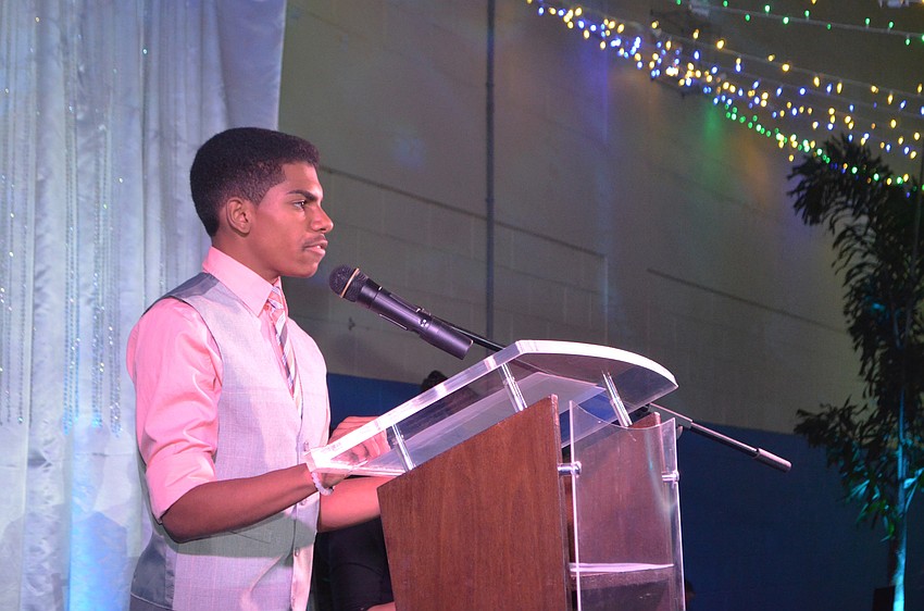 2016 Youth of the Year Rickey Tedesco, who served as Master of Ceremonies for the evening, addresses the crowd.