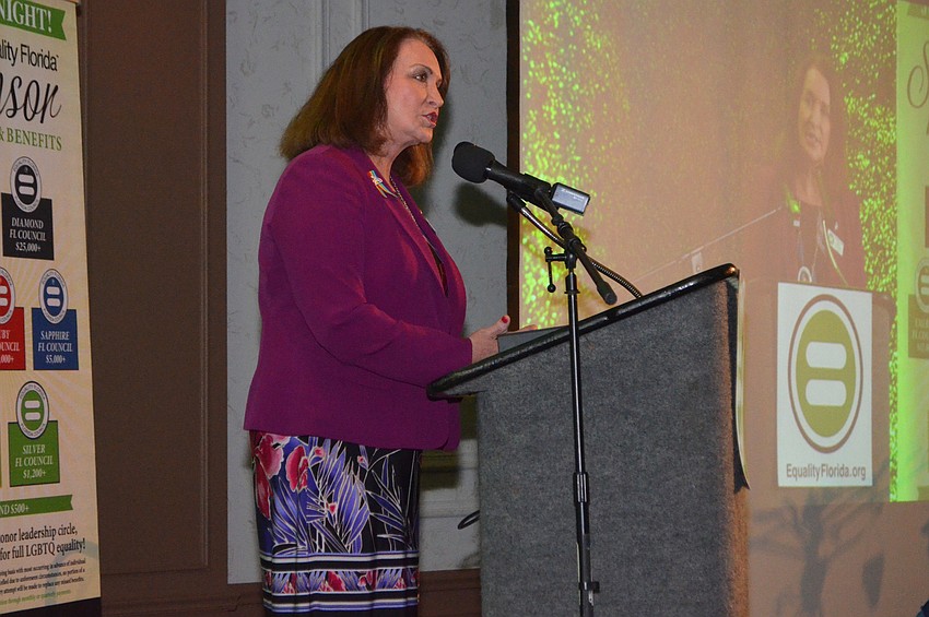 Transgender Inclusion Director Gina Duncan reminds guests about the work that still needs to be done in regards to Transgender Rights.