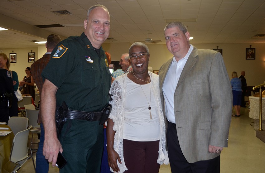 Captain Charlie Thorpe, Former County Commissioner Carolyn Mason and Superintendent Todd Bowden.