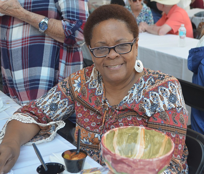 Bradenton' s Deborah Wooten shows off a bowl.