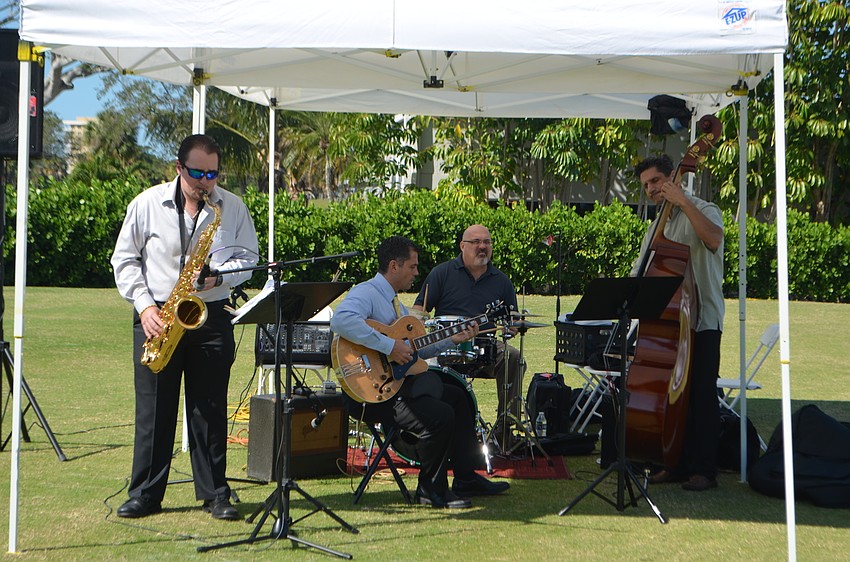 2015 Edith Barr Dun Scholarship recipient Nick Karpathy performed with his jazz quartet as attendees arrived.