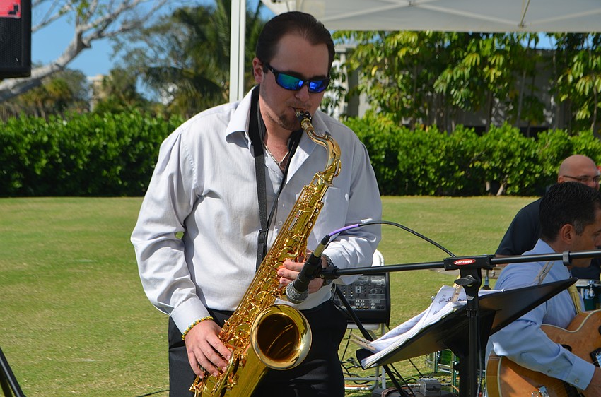 2015 Edith Barr Dunn Scholarship recipient Nick Karpathy performed with his jazz quartet as attendees arrived.