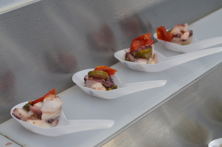 Pork-braised octopus was one item Crab & Fin served at the lawn party.