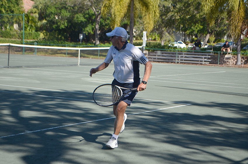 Joseph Bachmann competes in the men’s 75 singles final match.