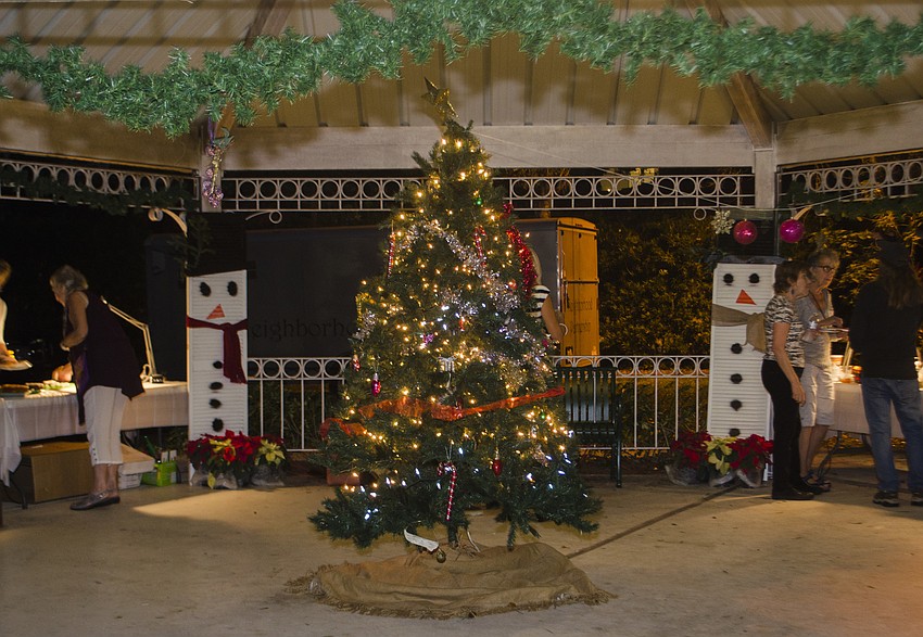 The tree was put up in the park gazebo.