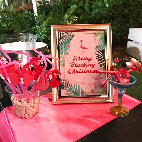 The theme of the party was "Jingle & Flamingle" to celebrate the holidays Florida style. Photo courtesy of Erin Christy