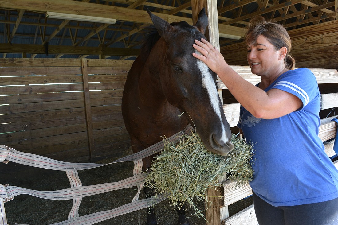 Jaymie Klauber takes care of her seven thoroughbreds on her ranch at the Polo Club.