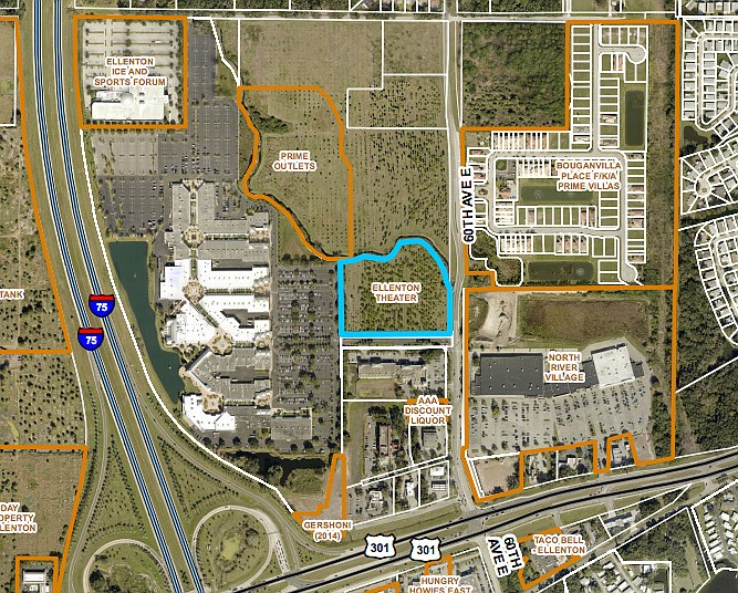 The parcel in blue is the property on which the theater would be constructed.