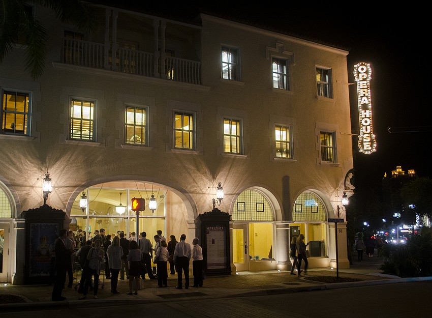 Attendees mingle outside of the Sarasota Opera House after Thursday’s program.