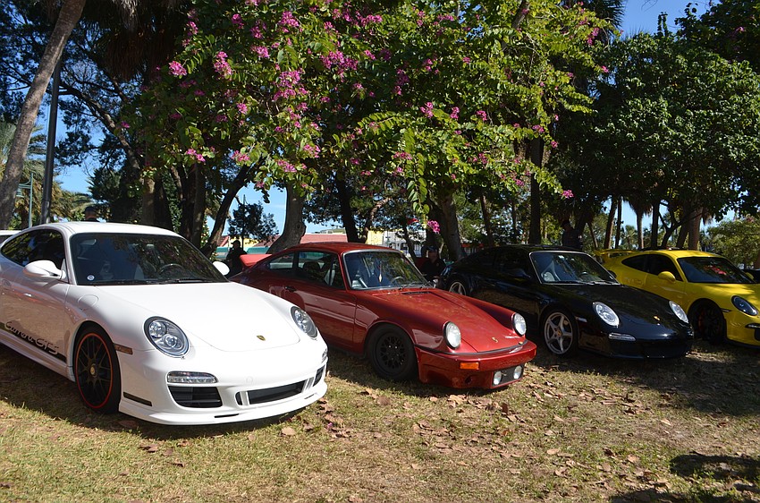 Porsches of various models and years were on display on St. Armands Circle Park.