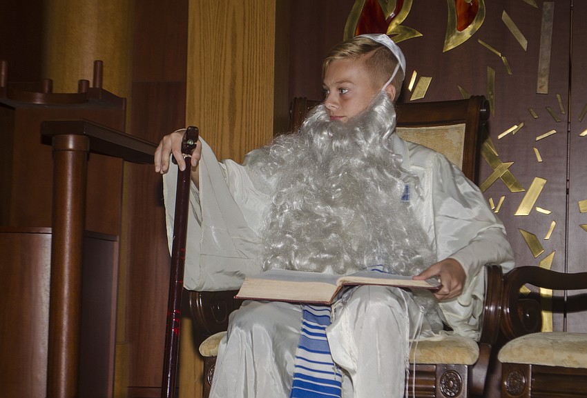 Noah Chynorny played the part of Mattathias in Temple Emanu-El’s Hanukkah play.
