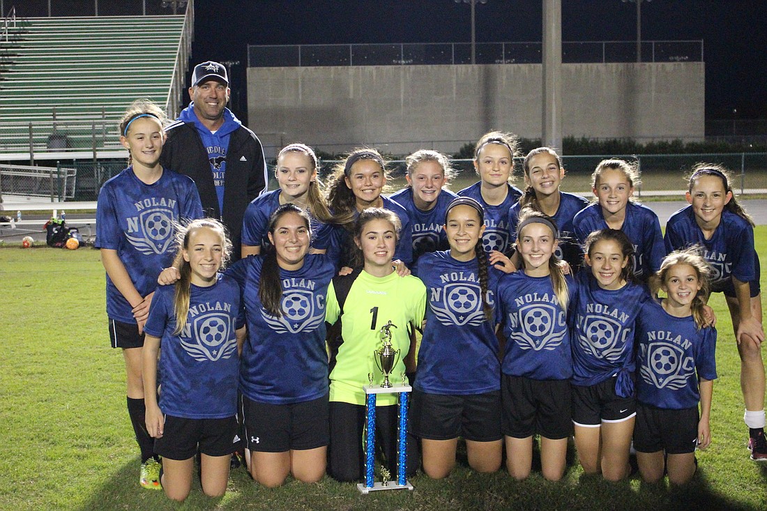 The Nolan Middle School girls team won the Manatee County District Championship 3-0 over Buffalo Creek on Dec. 9.
