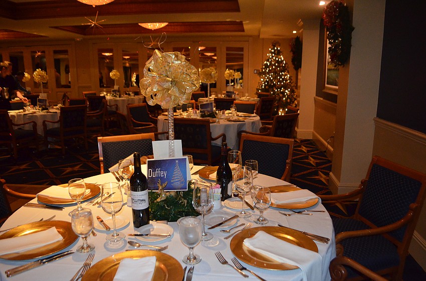 The dining room was decorated with festive centerpieces.
