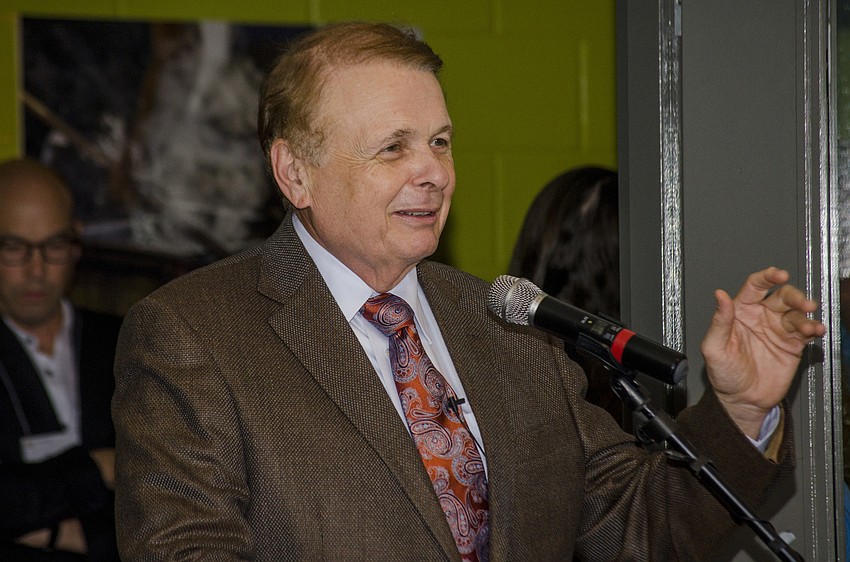 Ringling College of Art and Design President Larry Thompson welcomed Ringling patrons and trustees to the ribbon cutting of the Basch Visual Arts Center.